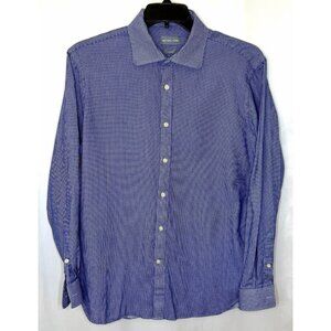 Micha Kors Slim Fit Men's Size XL 17/34 Blue Striped Cotton Casual Dress Shirt
